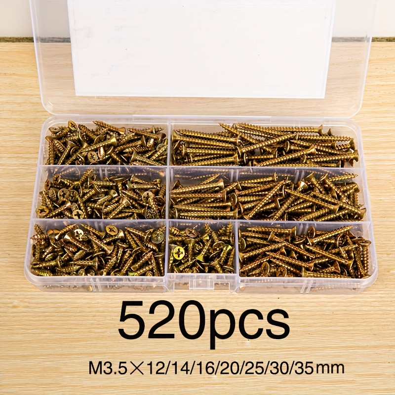 Drywall Anchor Screw - 520pcs M3.5/12/14/16/20/25/30/35mm Countersunk Self-Tapping Screws Set,