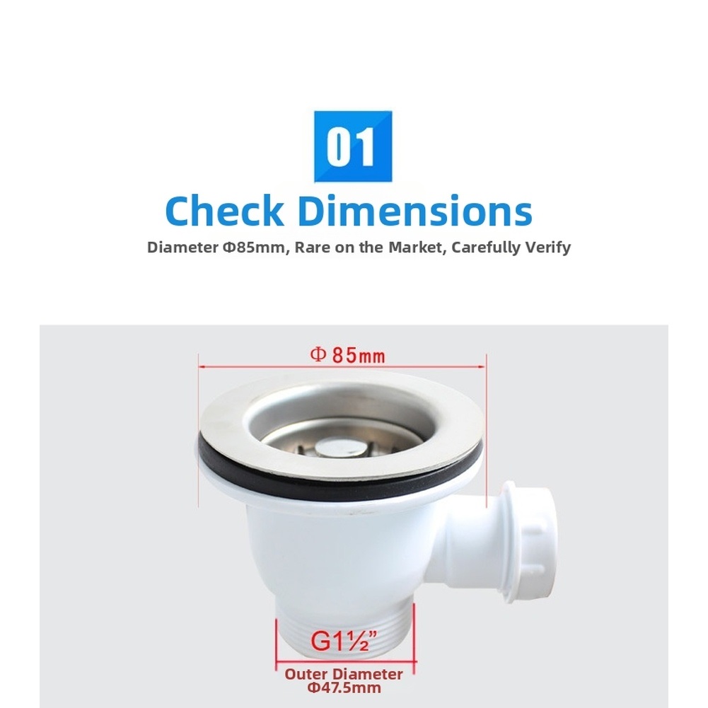 Sink Drain Strainer - 85mm Stainless Steel Kitchen Sink Drain