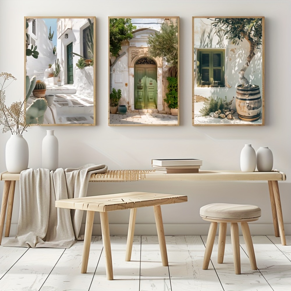 Wall Texture Spray - 3pcs Frameless Canvas Painting Mediterranean Landscape