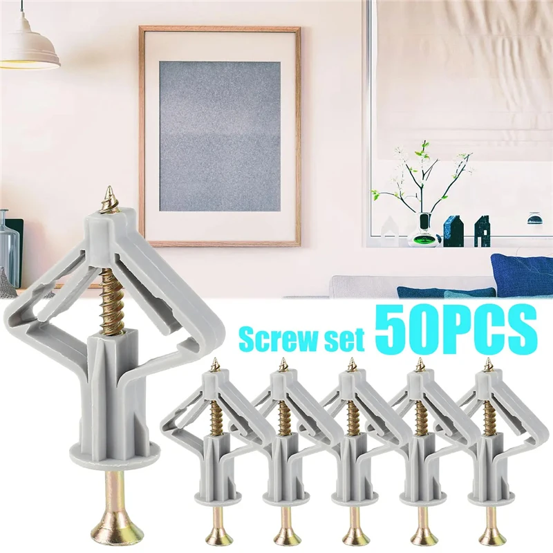 Drywall Anchor Screw - 50/100pcs Butterfly Type Plastic Gypsum Board