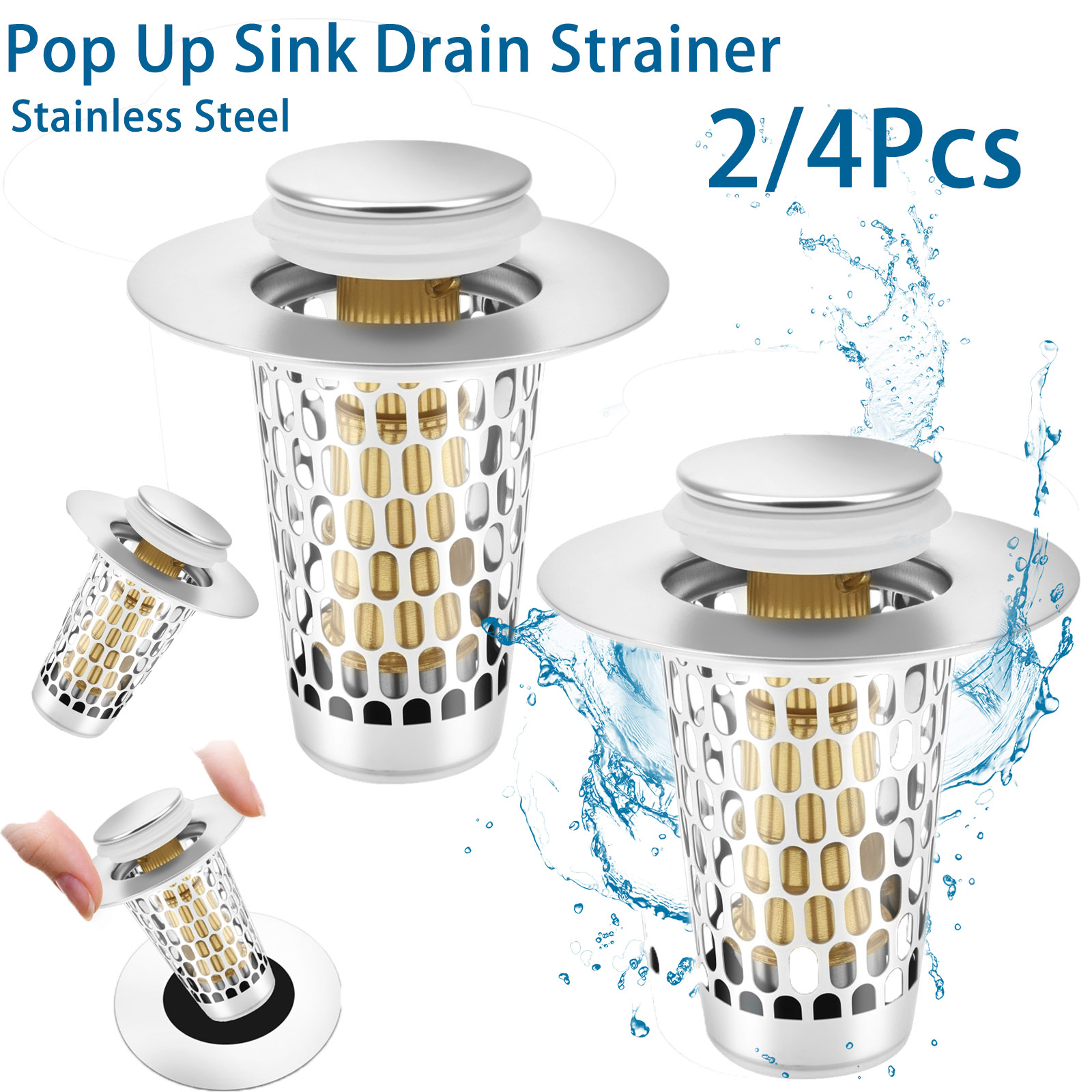 Sink Drain Strainer - 2/4Pc Pop Up Sink Drain Strainer