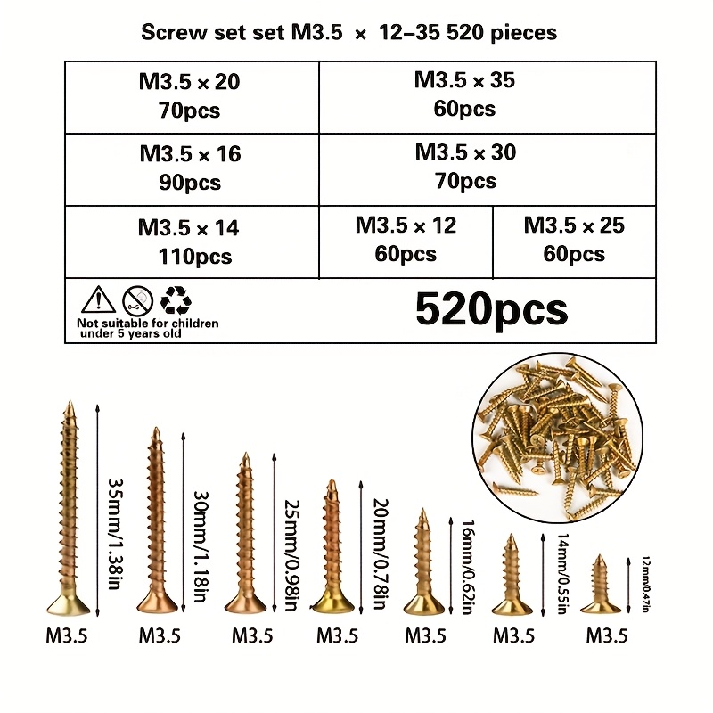 520pcs M3.5/12/14/16/20/25/30/ - đánh giá và giá Drywall Anchor Screw